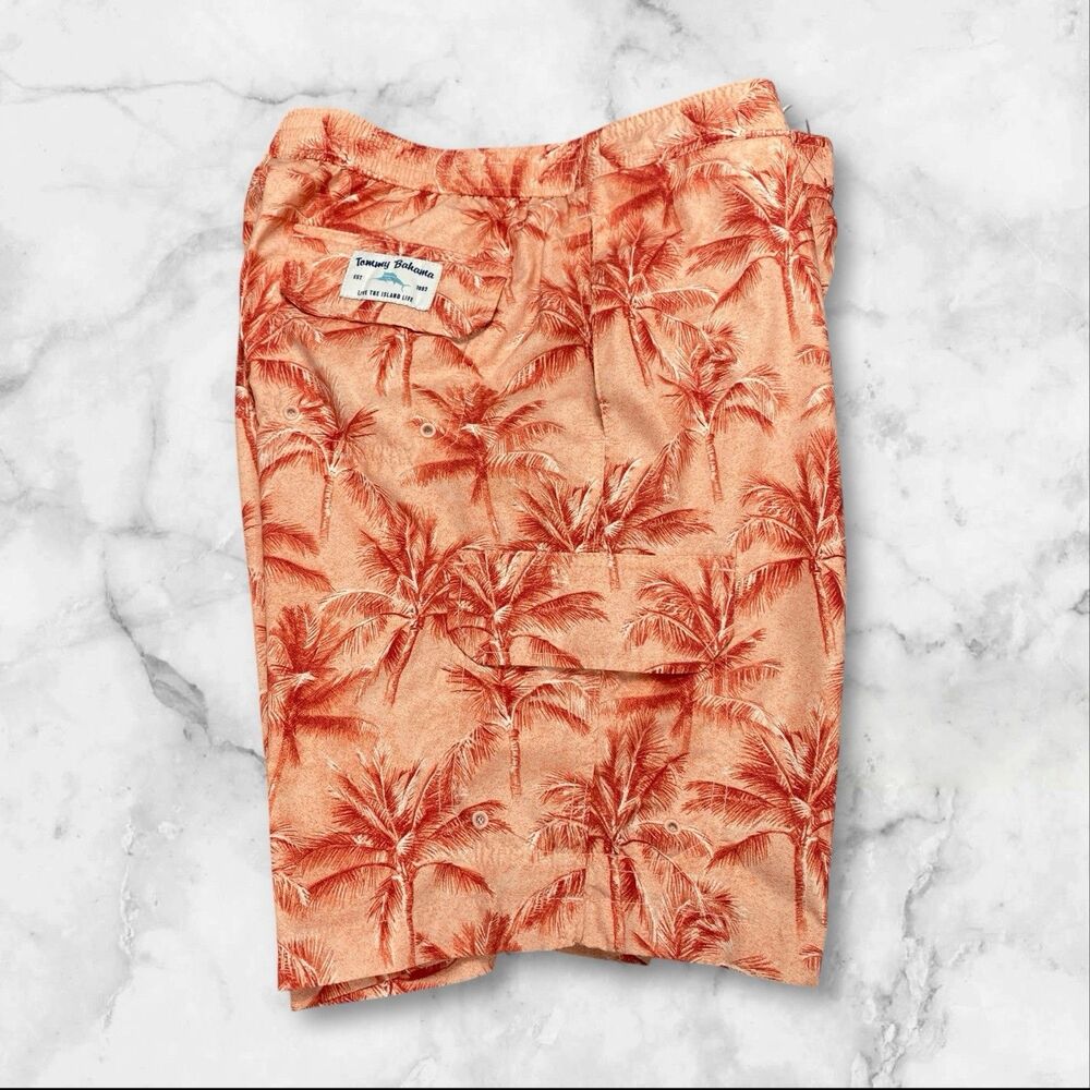 Tommy Bahama Swim Shorts Mens Large Palm Tree Lined Swimmer Beach Surfer